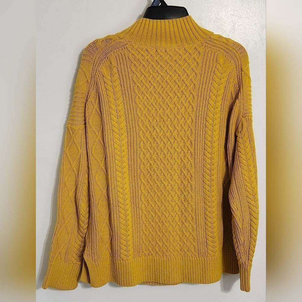 J. Crew Long Cotton Cable-Knit Mockneck Sweater in Mustard BD709 Sz M - Picture 9 of 9